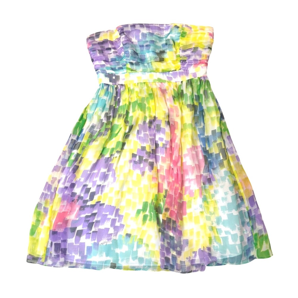 NWT Milly of New York Multi Color Silk Watercolor Strapless Mini Dress 4 $350
